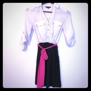 White and Black color block Dress - Express